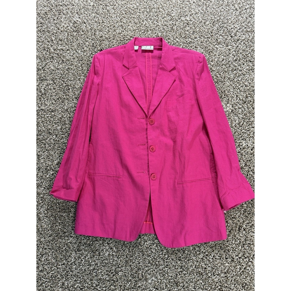 Rafaella Women's 8 Linen Cotton Blazer‎ Pink Bright Vintage Look 3 Button Jacket